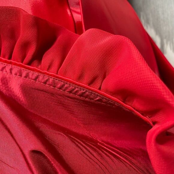 Ralph Lauren Ruby Red Silk Satin Pouf Bubble Ruffle Skirt - Picture 12 of 16